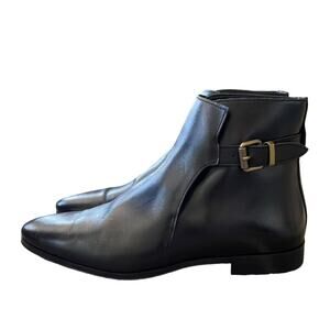 Zara Womans 10 Wyatt $199 Smooth Leather Jodhpur Flat Ankle Boots Almond Black